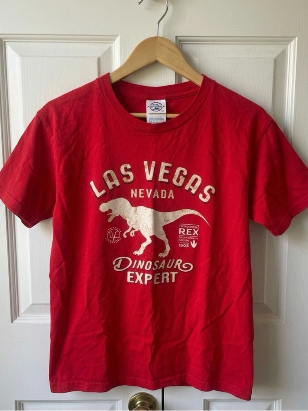Delta Pro Weight Youth Large (14-16) Red Las Vegas "Dinosaur Expert" T-Rex Graph